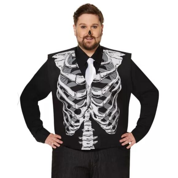 Ribcage Bones Vest Black White Button Adult Halloween Costume One Size XXL - Picture 4 of 7
